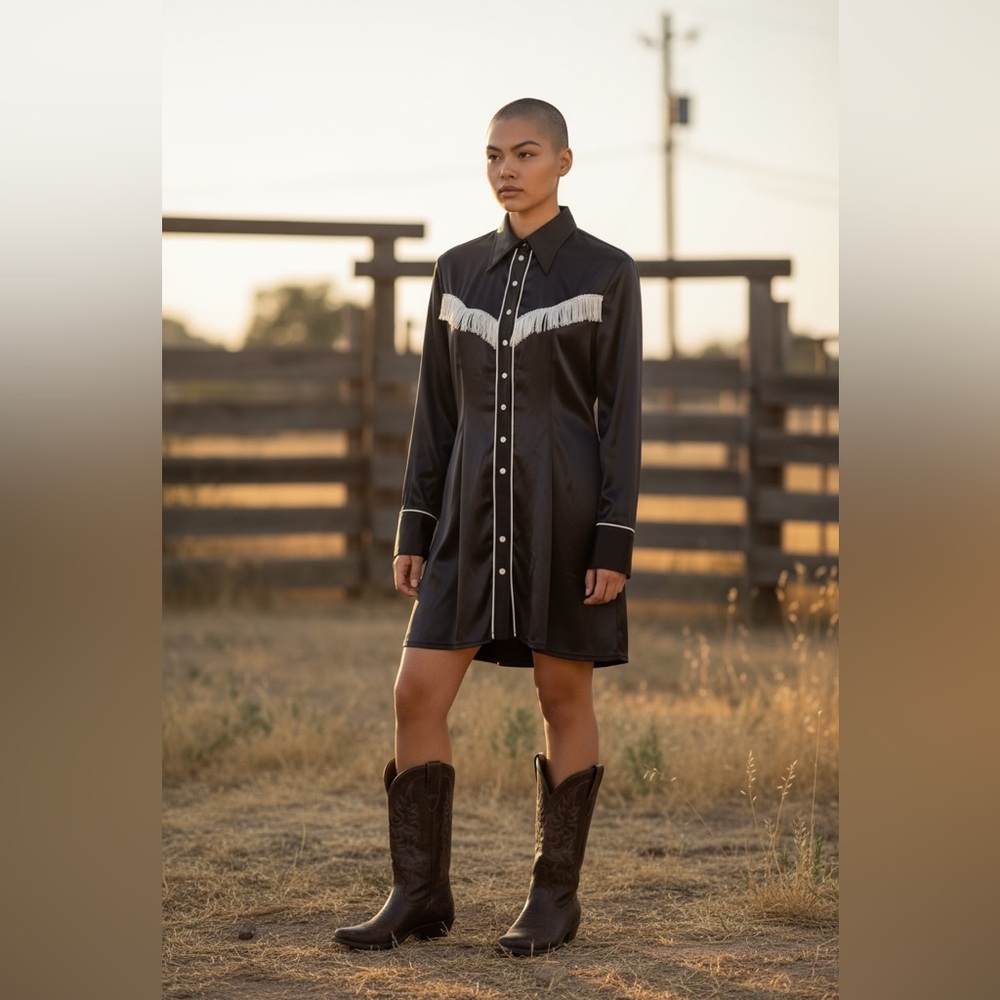 POONTANG vintage dress (ATLANTA GA BRAND EARLY 90'S) Black Western Fringe Dress